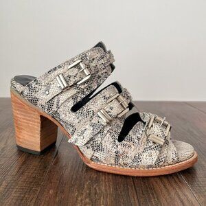 Freebird Caitlyn Leather Sandal Snake Embossed Buckle Heel Size 9 Black White